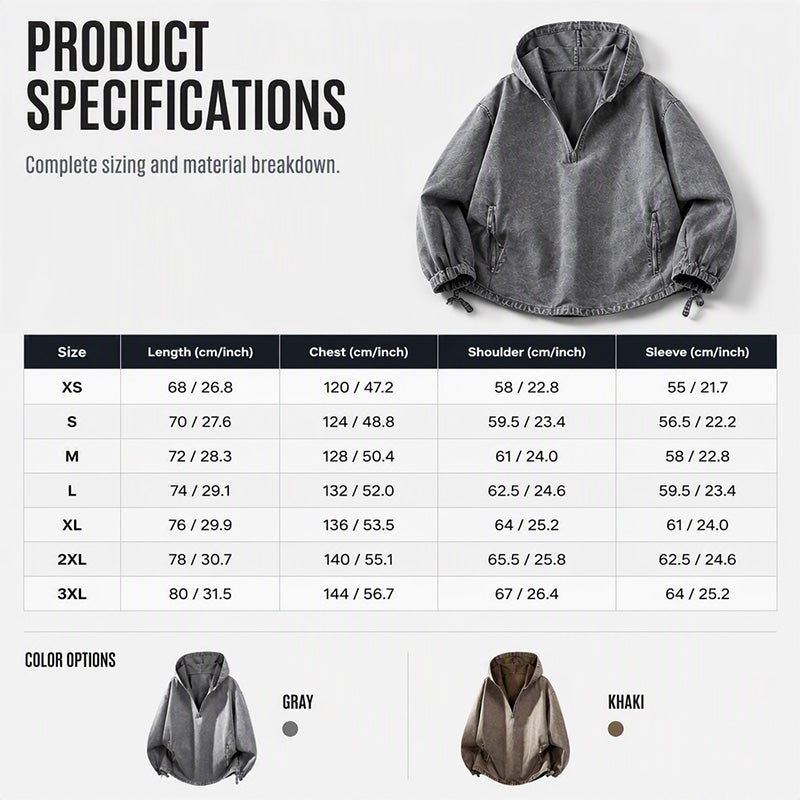 🍁Get Your New Fall Fashion-Men's Vintage Washed Half-Zip Hooded Top