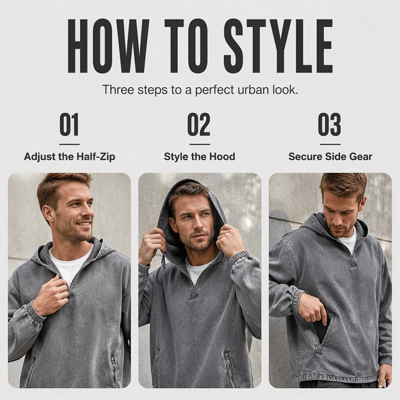 🍁Get Your New Fall Fashion-Men's Vintage Washed Half-Zip Hooded Top