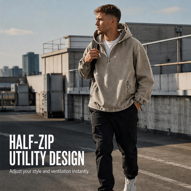 🍁Get Your New Fall Fashion-Men's Vintage Washed Half-Zip Hooded Top