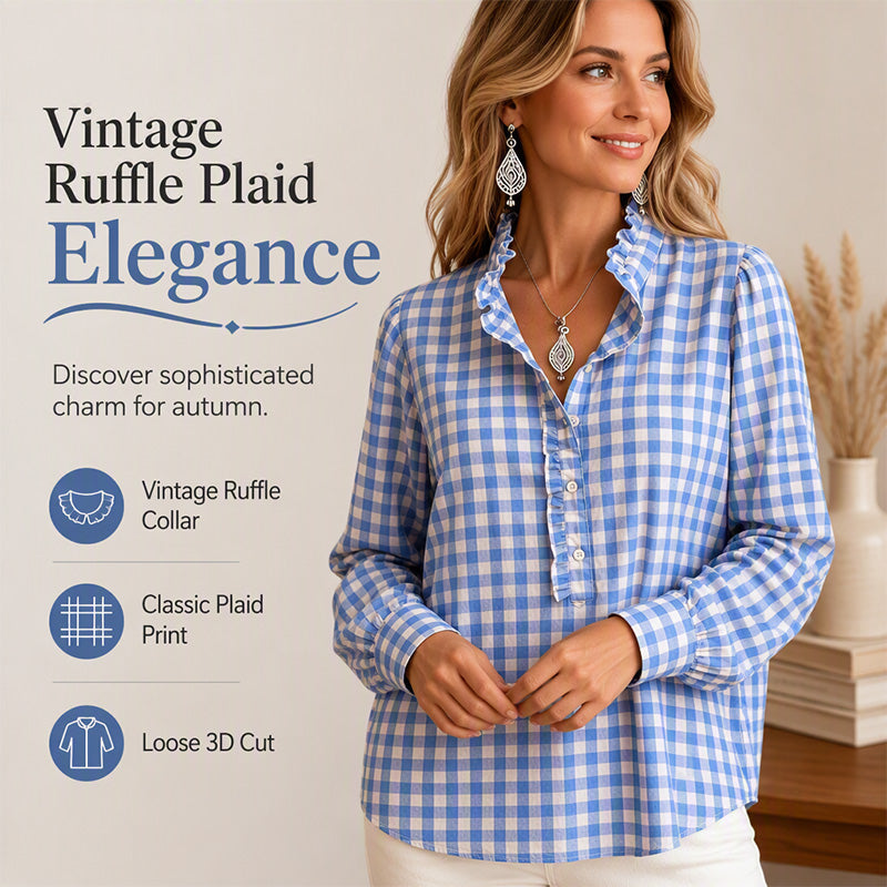 🍁Get Your New Fall Fashion-Women's Gingham Ruffle Casual Long Sleeve Shirt