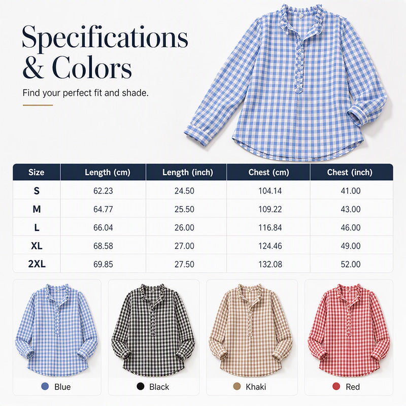 🍁Get Your New Fall Fashion-Women's Gingham Ruffle Casual Long Sleeve Shirt