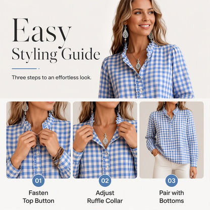 🍁Get Your New Fall Fashion-Women's Gingham Ruffle Casual Long Sleeve Shirt