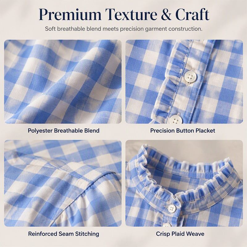 🍁Get Your New Fall Fashion-Women's Gingham Ruffle Casual Long Sleeve Shirt