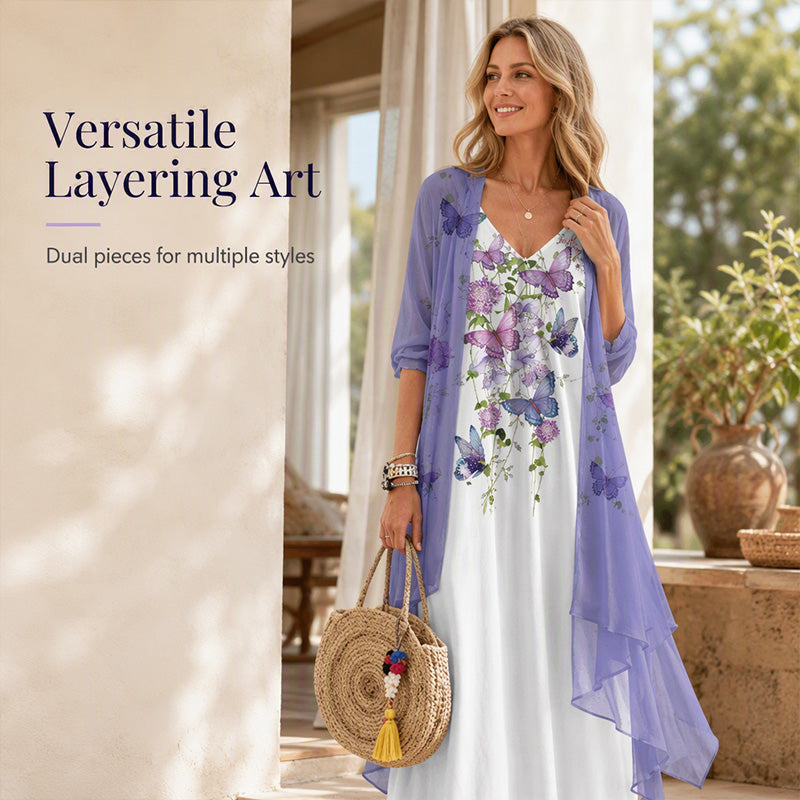 Women’s Boho Floral Maxi Dress & Cover-Up Set