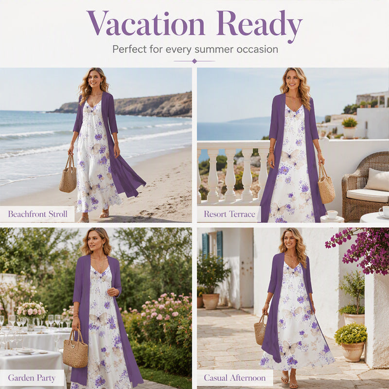 Women’s Boho Floral Maxi Dress & Cover-Up Set