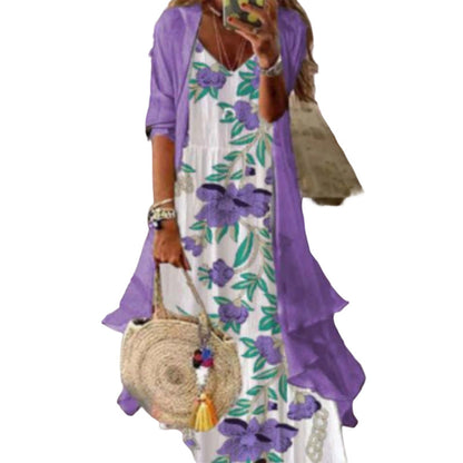 Women’s Boho Floral Maxi Dress & Cover-Up Set