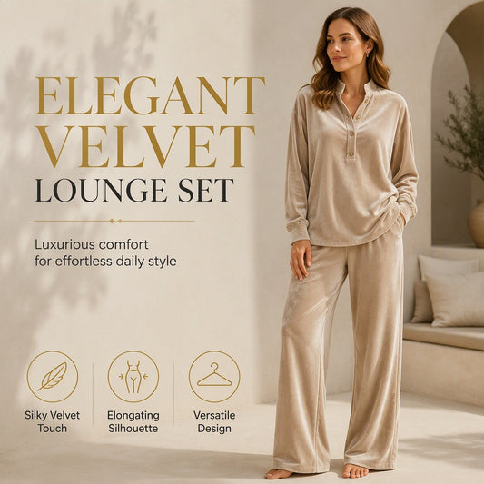 ✨ Luxe Everyday Comfort | Women's Velour Button-Up Top & Wide-Leg Pants 2-Piece Set
