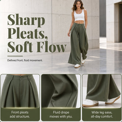 ✨ Polished Comfort | Women's Pleated High-Waist Wide-Leg Pants
