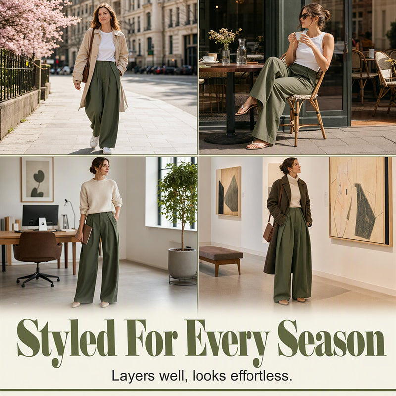 ✨ Polished Comfort | Women's Pleated High-Waist Wide-Leg Pants