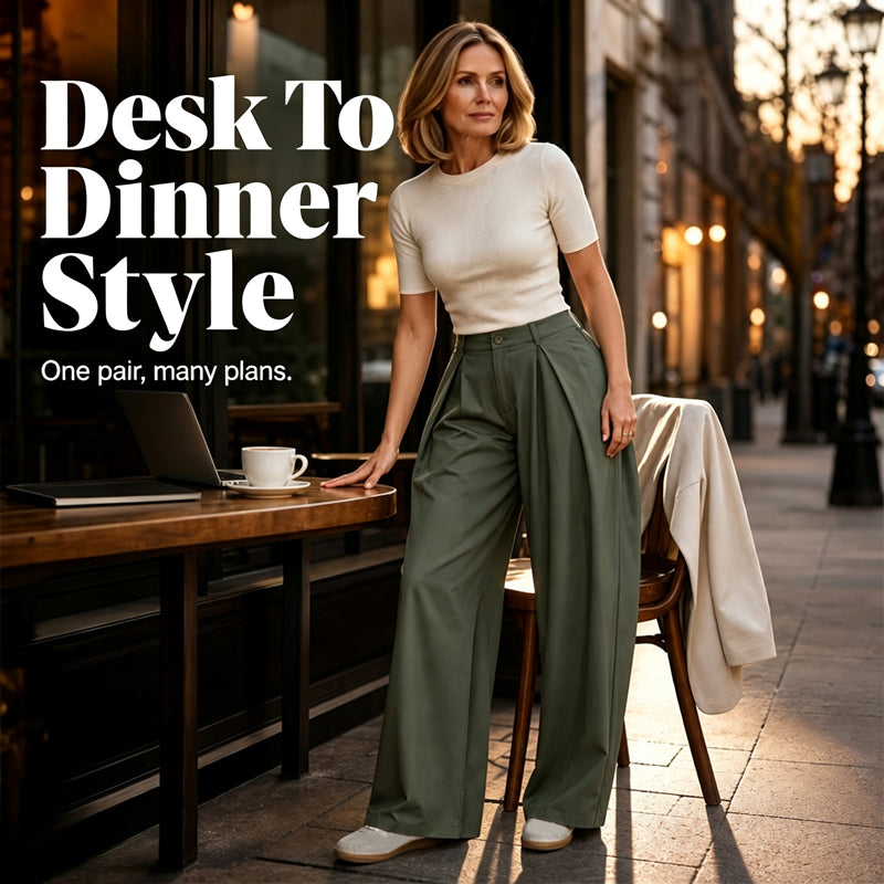 ✨ Polished Comfort | Women's Pleated High-Waist Wide-Leg Pants