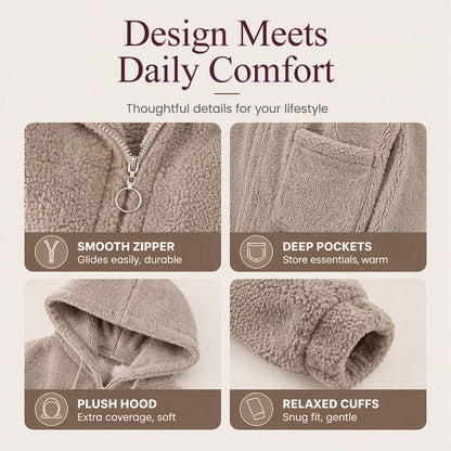 ☁️ Cozy Texture | Women’s Relaxed Sherpa Hooded Sweatshirt