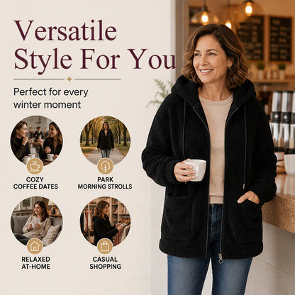 ☁️ Cozy Texture | Women’s Relaxed Sherpa Hooded Sweatshirt