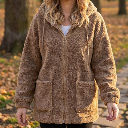 ☁️ Cozy Texture | Women’s Relaxed Sherpa Hooded Sweatshirt