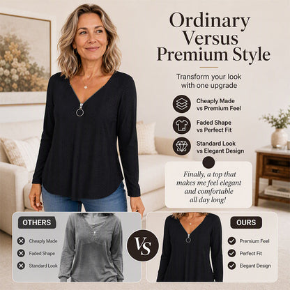 🍁New Fall Collection-Women's Zipper V-Neck Long Sleeve Top