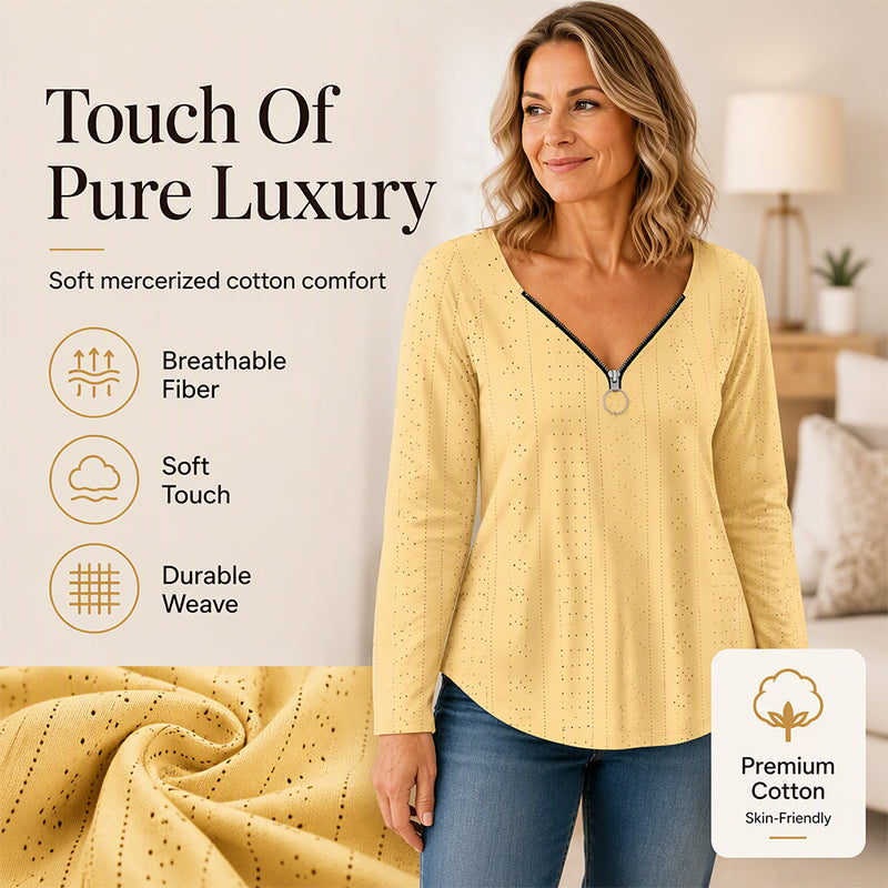 🍁New Fall Collection-Women's Zipper V-Neck Long Sleeve Top