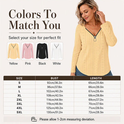 🍁New Fall Collection-Women's Zipper V-Neck Long Sleeve Top