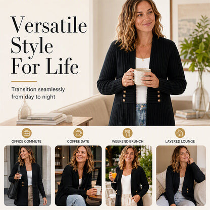 ✨ Quality You Can Feel | Women’s Soft Ribbed-Knit Button-Front Cardigan Sweater