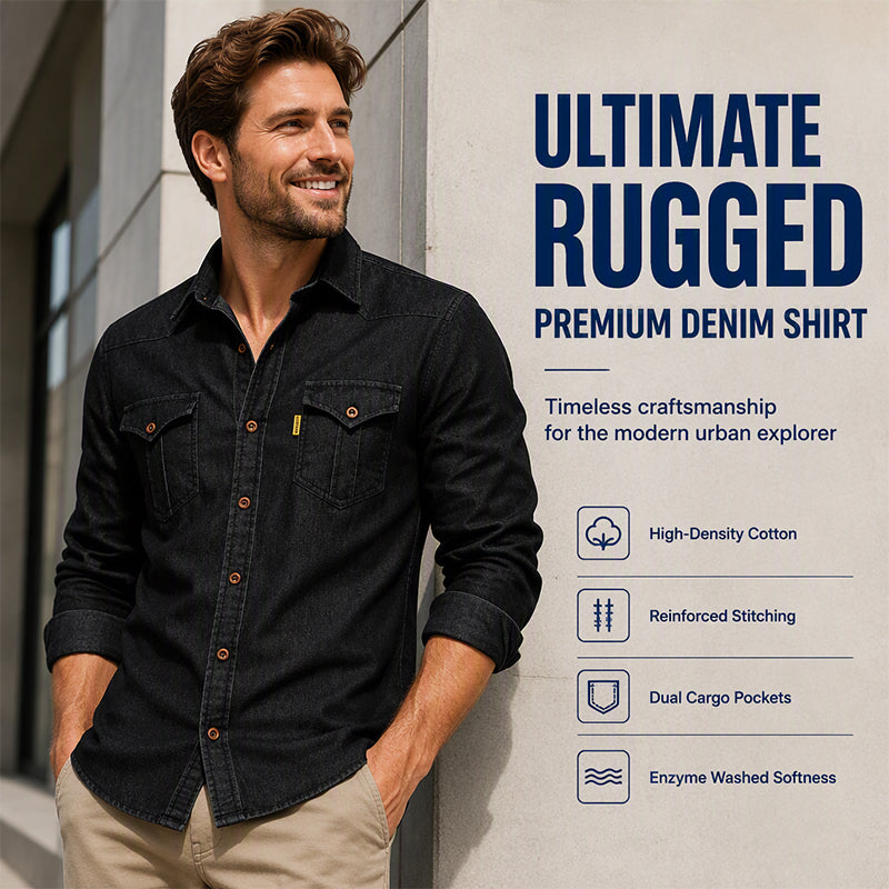 💯 Comfort Meets Quality | Men’s Soft Cotton-Blend Button-Front Denim Shirt