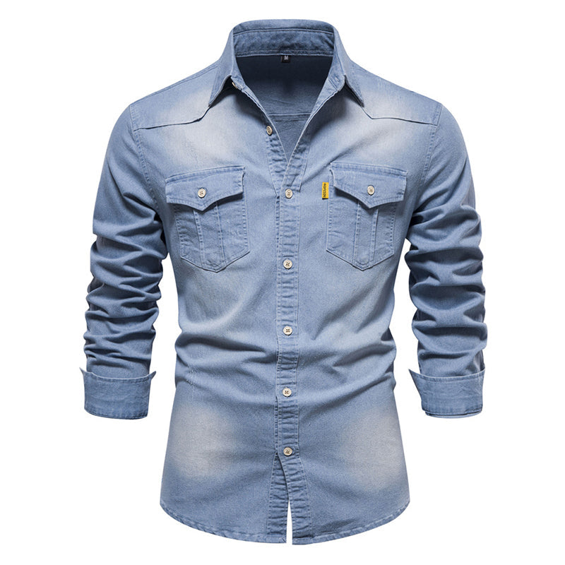 💯 Comfort Meets Quality | Men’s Soft Cotton-Blend Button-Front Denim Shirt
