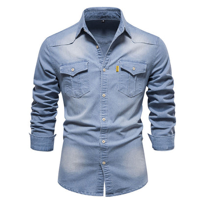 💯 Comfort Meets Quality | Men’s Soft Cotton-Blend Button-Front Denim Shirt