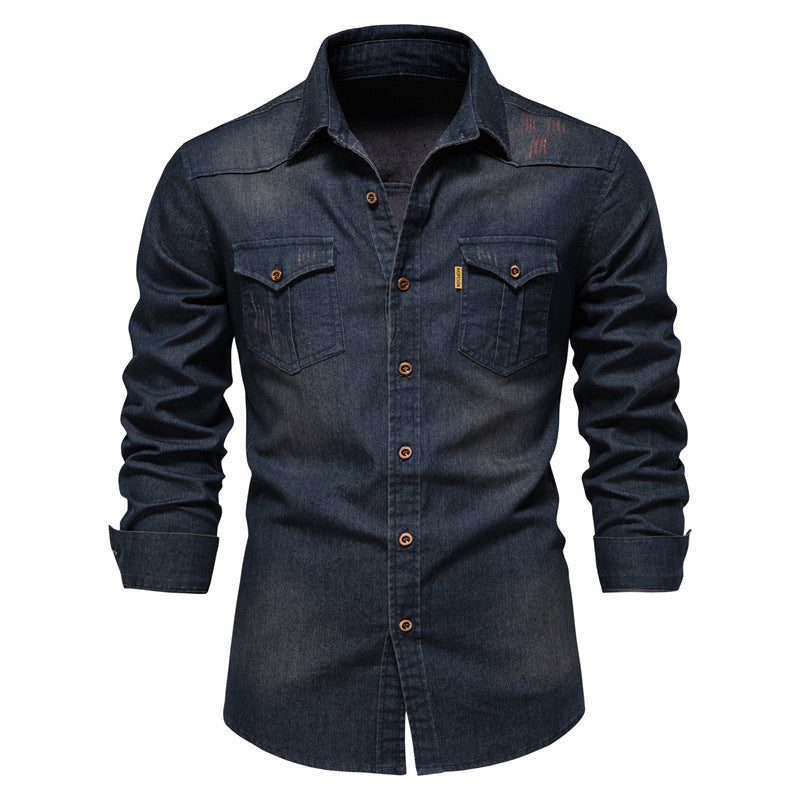 💯 Comfort Meets Quality | Men’s Soft Cotton-Blend Button-Front Denim Shirt