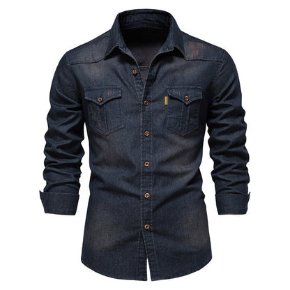 💯 Comfort Meets Quality | Men’s Soft Cotton-Blend Button-Front Denim Shirt