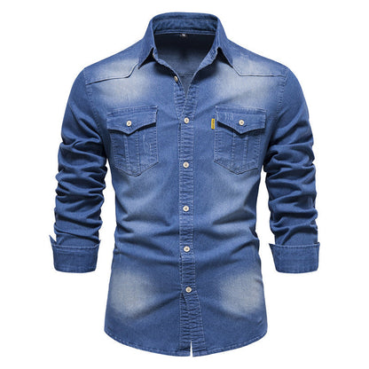 💯 Comfort Meets Quality | Men’s Soft Cotton-Blend Button-Front Denim Shirt