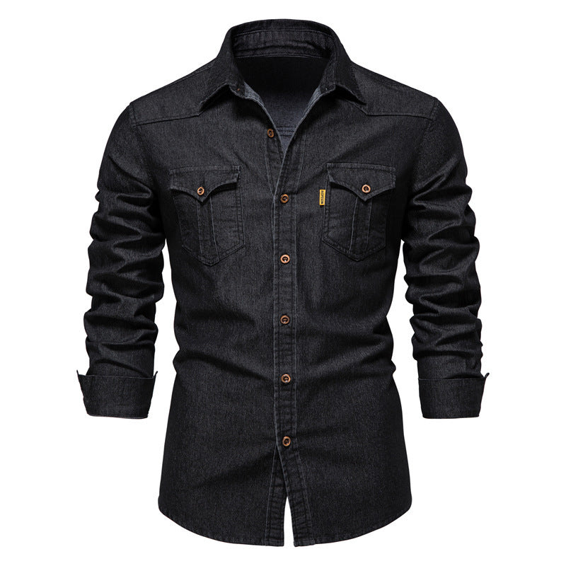 💯 Comfort Meets Quality | Men’s Soft Cotton-Blend Button-Front Denim Shirt