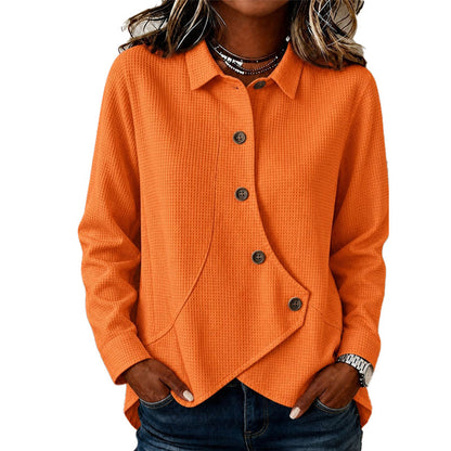 ✨ Easy Everyday Comfort | Women’s Waffle-Knit Irregular-Hem Button Top