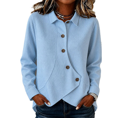 ✨ Easy Everyday Comfort | Women’s Waffle-Knit Irregular-Hem Button Top