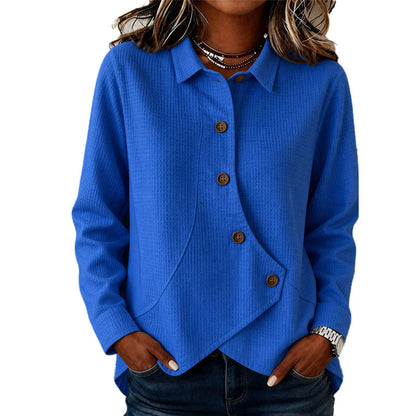 ✨ Easy Everyday Comfort | Women’s Waffle-Knit Irregular-Hem Button Top