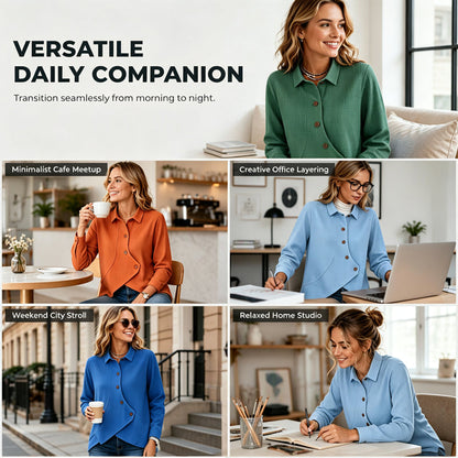 ✨ Easy Everyday Comfort | Women’s Waffle-Knit Irregular-Hem Button Top
