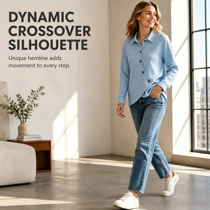 ✨ Easy Everyday Comfort | Women’s Waffle-Knit Irregular-Hem Button Top