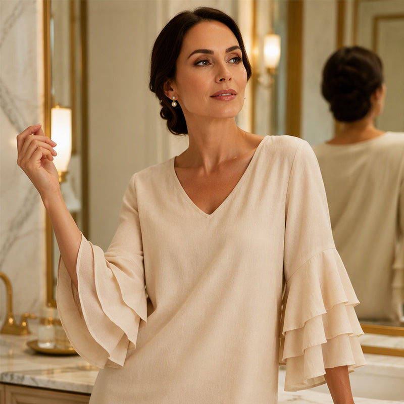 ✨ Effortless Style | Women’s Flattering V-Neck Ruffle-Sleeve Dress