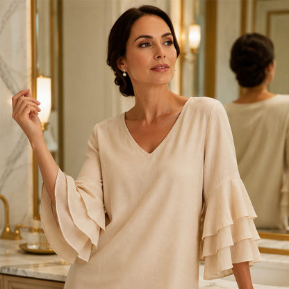 ✨ Effortless Style | Women’s Flattering V-Neck Ruffle-Sleeve Dress