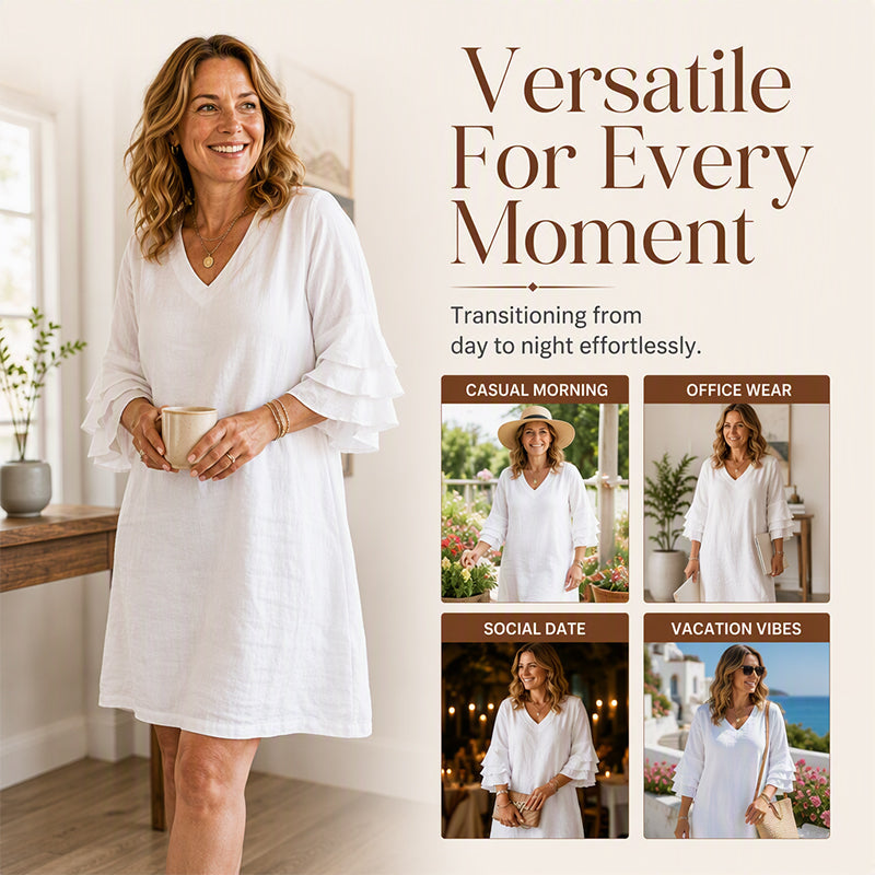 ✨ Effortless Style | Women’s Flattering V-Neck Ruffle-Sleeve Dress