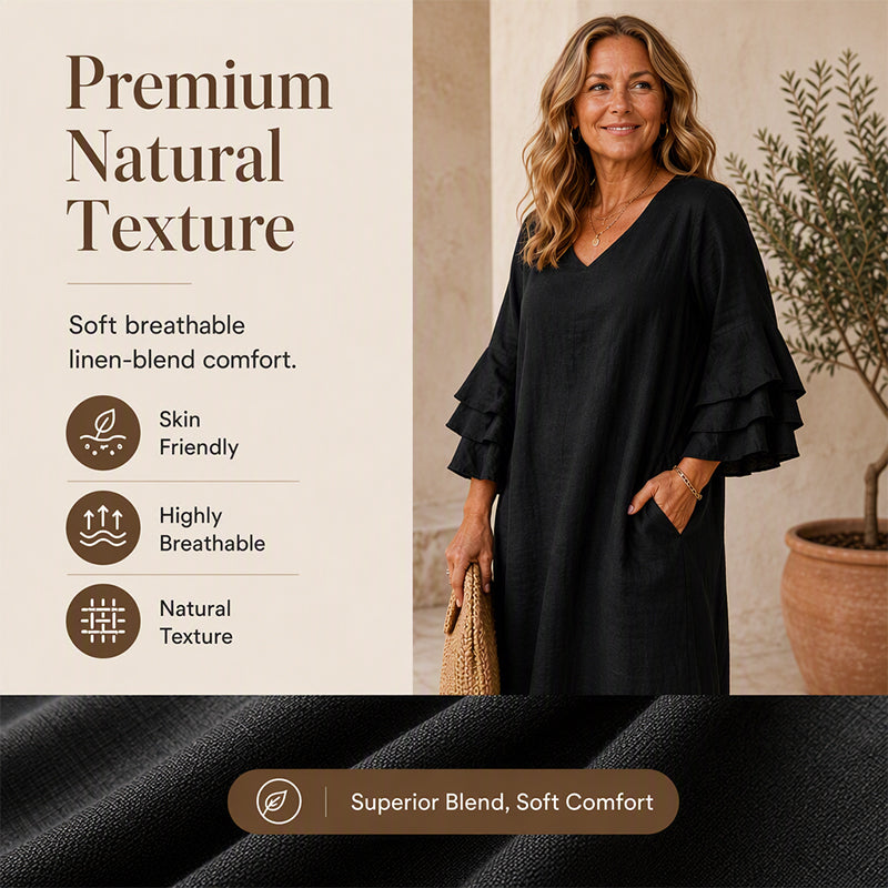 ✨ Effortless Style | Women’s Flattering V-Neck Ruffle-Sleeve Dress