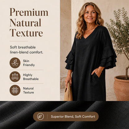 ✨ Effortless Style | Women’s Flattering V-Neck Ruffle-Sleeve Dress