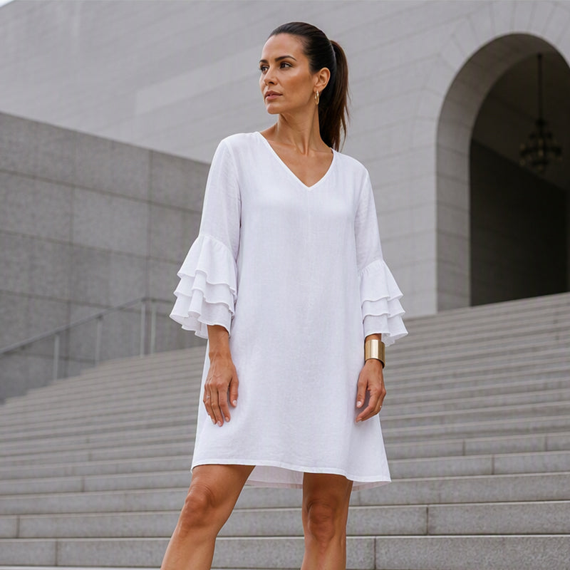 ✨ Effortless Style | Women’s Flattering V-Neck Ruffle-Sleeve Dress