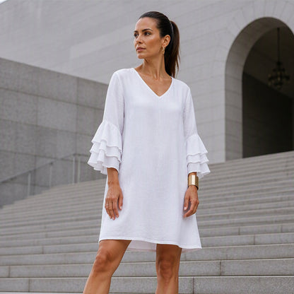 ✨ Effortless Style | Women’s Flattering V-Neck Ruffle-Sleeve Dress