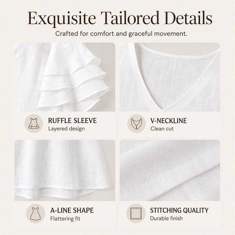 ✨ Effortless Style | Women’s Flattering V-Neck Ruffle-Sleeve Dress