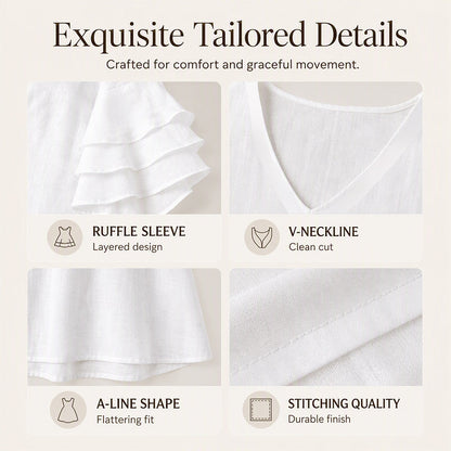 ✨ Effortless Style | Women’s Flattering V-Neck Ruffle-Sleeve Dress