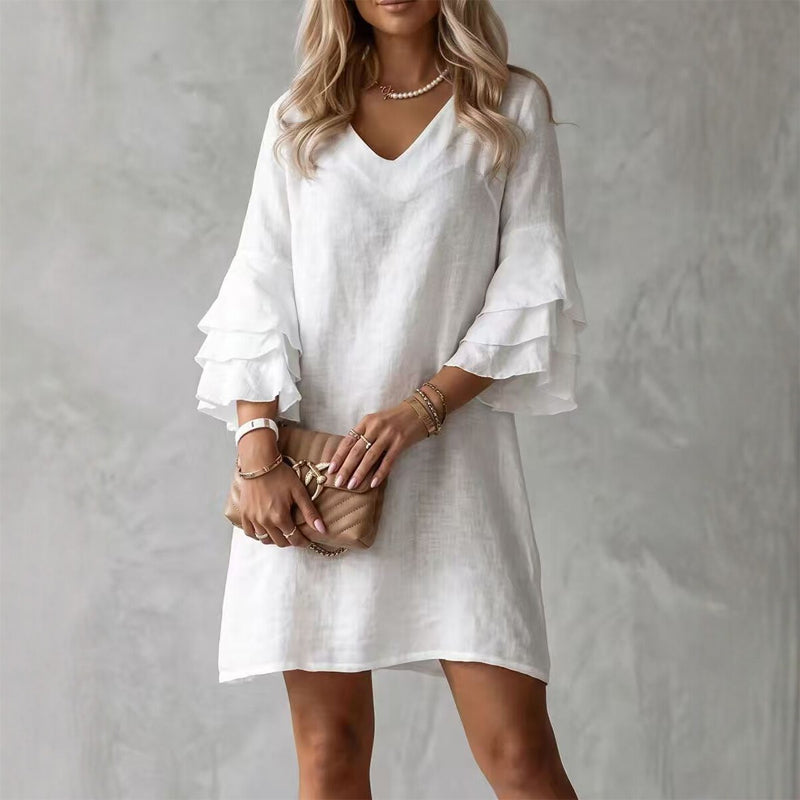✨ Effortless Style | Women’s Flattering V-Neck Ruffle-Sleeve Dress