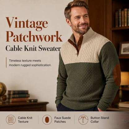 ✨ Timeless Comfort | Men's Textured Patchwork Crew-Neck Sweater