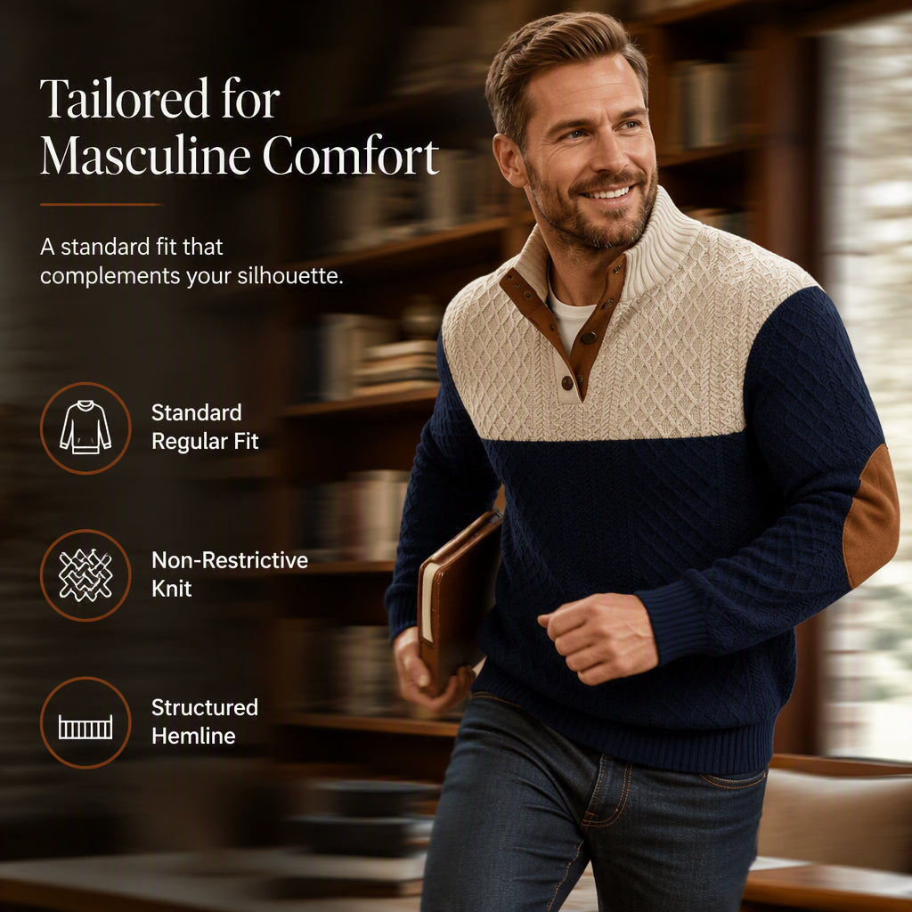 ✨ Timeless Comfort | Men's Textured Patchwork Crew-Neck Sweater