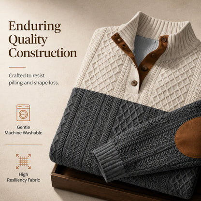 ✨ Timeless Comfort | Men's Textured Patchwork Crew-Neck Sweater