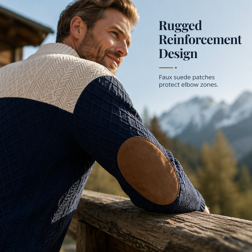 ✨ Timeless Comfort | Men's Textured Patchwork Crew-Neck Sweater