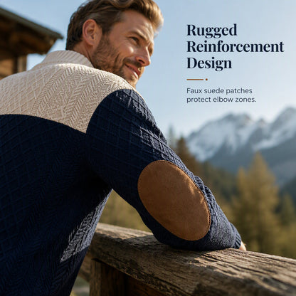 ✨ Timeless Comfort | Men's Textured Patchwork Crew-Neck Sweater