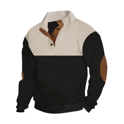 ✨ Timeless Comfort | Men's Textured Patchwork Crew-Neck Sweater