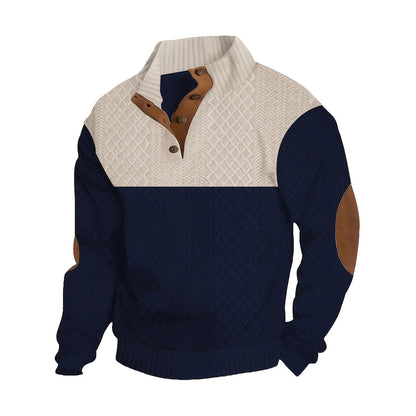 ✨ Timeless Comfort | Men's Textured Patchwork Crew-Neck Sweater